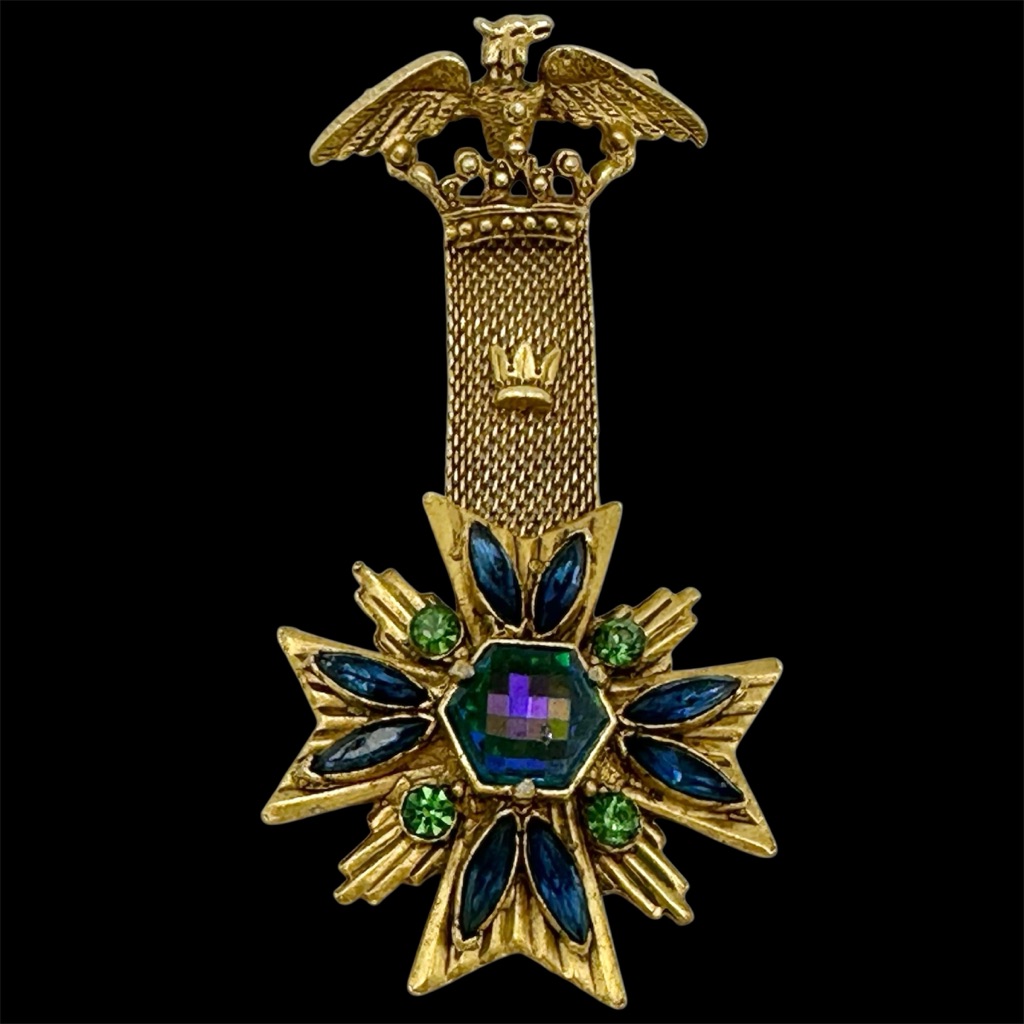 Vintage Florenza Military Style Maltese Cross Gold Tone Brooch Pin 150$